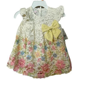 Bonnie Baby Toddler Girl Flutter Sleeve Floral Lace Dress with Shorts Sz 12m NWT